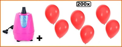 Ballonpomp electrisch roze + 200 ballonnen rood