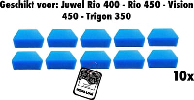 Aqua-Loui® - Filterspons Fijn XL - 10 Stuks - Geschikt voor Juwel Bioflow 8.0 - Rio 400/450, Vision 450 & Trigon 350 - Aquarium Filtersponzen 15 × 15 × 5 cm