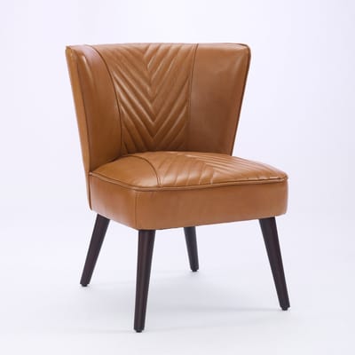 Lounge Stoel - Echt Leder - Lichtbruin - Zonder Armleuningen - Massief Rubberhout Voet - Moderne Comfortstoel