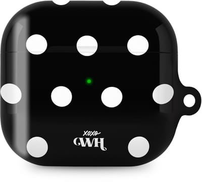 xoxo Wildhearts hoesje geschikt voor AirPods 3 - Polka Dots (Zwart) - Ook als telefoonhoesje verkrijgbaar - schokbestendige case - koptelefoonhoesje - Beschermhoes met stippenpatroon - Zwart met witte stippen