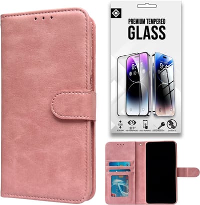 Casemania Hoesje en Glas Geschikt voor Samsung Galaxy A17 5G - Roze - Luxe Portemonnee Book Case met Pasjeshouder - Wallet Case Telefoonhoesje - 1x Tempered Glazen Screenprotector