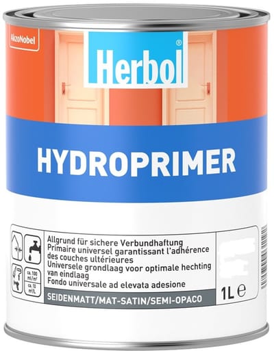 Herbol Hydroprimer - Universele grondlaag ( en tussenlaag) ( voor de meeste ondergronden) - Waterbasis - Binnen en buiten - 1 L - RAL 9010 Pure White ( gebrokenwit )