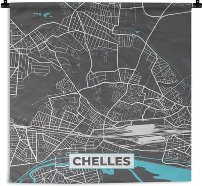 Wandkleed - Wanddoek - Frankrijk – Plattegrond – Kaart – Chelles – Stadskaart - 180x180 cm - Wandtapijt