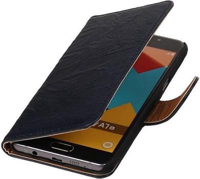 Washed Leer Bookstyle Hoesje - Geschikt voor Samsung Galaxy A7 (2016) D. Blauw