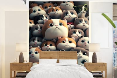 Behang - Fotobehang Kat - Huisdieren - Poes - Bruin - Grijs - Kinderen - Breedte 165 cm x hoogte 220 cm
