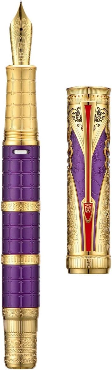Hongdian D5 Qin Dynasty Fountain Pen Purple Gold, Extra Fine Nib Piston Fountain Pen, Retro Chinese Totem Engraving - ShopVlot