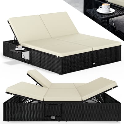 Casaria Ligbed - Tweepersoons Polyrattan 200x160cm Verstelbaar - Zwart