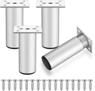 Dailygoods - 4 stuks 15 cm Aluminium Meubelpoten, Cilinder Vorm, Zilver, Vastschroevend, Modern Stijl, Geschikt voor Elke Bank en Elke Tafel