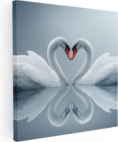 Artaza Canvas Schilderij Zwaan - 30x30 cm - Klein - Muurdecoratie Vogels - Wanddecoratie Liefde - Schilderijen Op Canvas