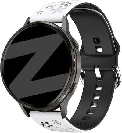 Bandz Siliconen 'Flowers' bandje geschikt voor Garmin Vivoactive 4s / Vivomove 3s / Venu 4 - 41mm / Venu 3s / Venu 2s / Forerunner 265s / Forerunner 255s - Wit/Zwart