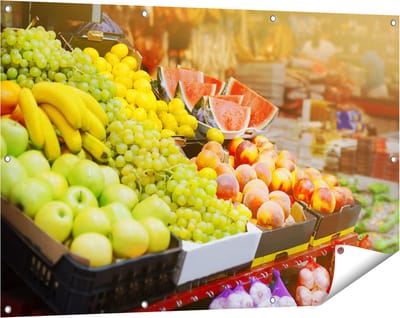 Gards Tuinposter Vers Fruit op de Markt - 120x80 cm - Tuindoek - Tuindecoratie - Wanddecoratie buiten - Tuinschilderij