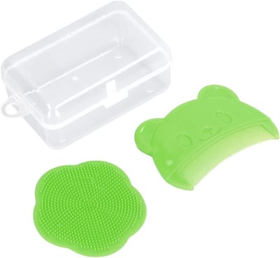 Set van 2 Baby Hoofdhuid Borstels van Silicone en Plastic, Voor Cradle Cap en Verzorging met Opbergdoos