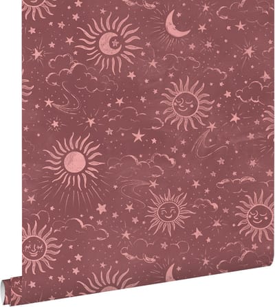 ESTAhome behang sterrenhemel bordeaux rood - 50 x 900 cm - 132083