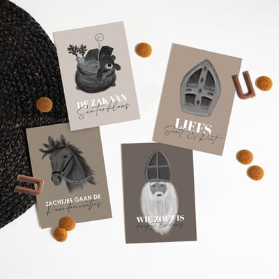 Sinterklaas kaarten | Set 8 stuks | Sinterklaasfeest | Enkele kaart | Schoencadeautje | MOODZ design | Illustraties