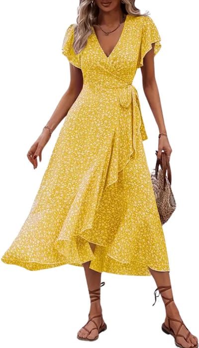 Livano Zomerjurk Dames - Zomerjurken - Volwassen - Jurk - Ibiza Stijl - Sundress - Geel - Maat S