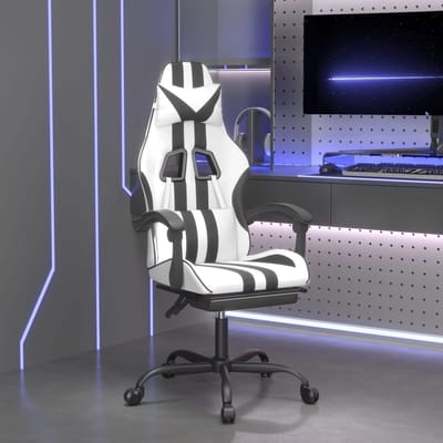 vidaXL - Gamestoel - met - voetensteun - kunstleer - wit - en - zwart