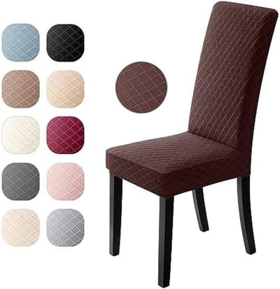 PromoHome Elastische Stoelhoezen Set - 6 Stuks Wasbare Meubelbeschermers Moderne Jacquard Stoelkussenovertrekken voor Eetkamer, Woonkamer en Hotel - "Donkerbruin"