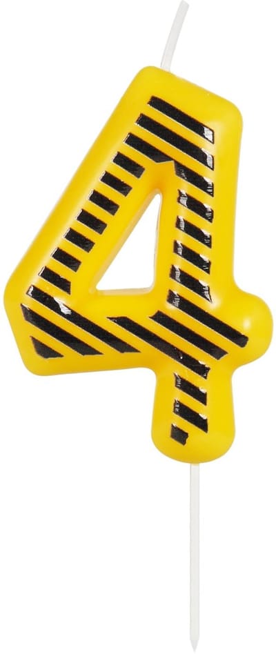 Dailygoods- Verjaardagskaars Voertuigen Thema - Taartdecoratie - Cijfers 4 - Verjaardag Kaarsen - Veiligheidswaarschuwing - Afmetingen 7x4 cm