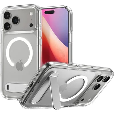 Spigen Ultra Hybrid S MagFit - Hoesje Geschikt voor Apple iPhone 17 Pro Max - Compatibel met MagSafe - Back Cover met Air Cushion - Uitklapbare Standaard - Transparant Wit