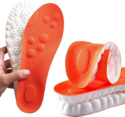 Traagschuim inlegzolen met boogondersteuning voor dames en heren, comfortabele massage inlegzolen vervangende schoeninzetstukken voor trainers, sneakers, werklaarzen, ademend(37.5/38EU, oranje)