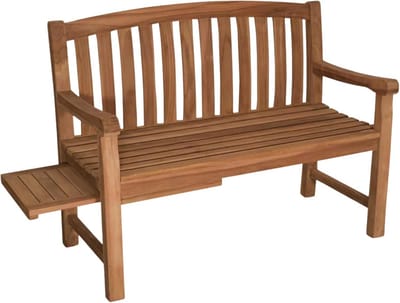 Massief Teakhouten Tuinbank 120 cm met Uitschuifbare Zijtafel - Weerbestendig en Duurzaam
