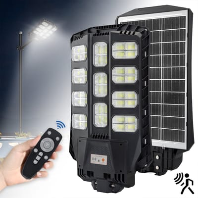 LZQ 400W Zonne Straatlamp Straatverlichting Wandlamp Zonnelampen Voor Buiten Met Bewegingssensor & Lichtregeling IP65, 15000 Waterdicht 8500K 1056 LED Met Afstandsbediening Voor Tuin Veranda Park