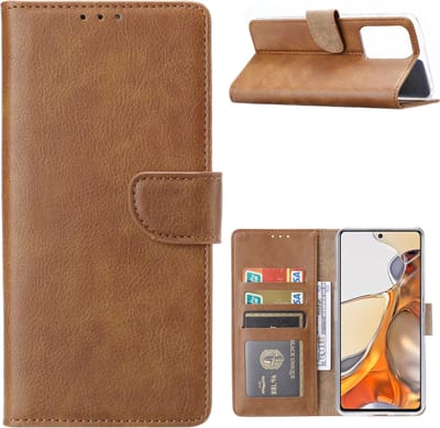 Hoesje Geschikt voor Xiaomi 11T PRO Hoesje met Pasjeshouder Bruin - Hoesje Geschikt voor Xiaomi Redmi 11T PRO hoesje Luxe Booktype Portemonnee case