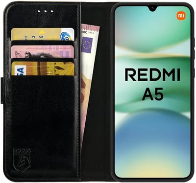 Rosso Element Geschikt voor Xiaomi Redmi A5 | Wallet Book Case | Portemonnee Hoesje | 3 Pasjes | Magneetsluiting | Stand Functie | Zwart