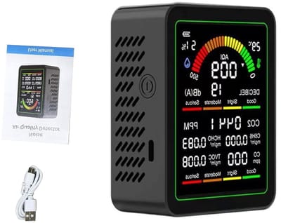 Luchtkwaliteitsmonitor - Luchtmeter CO2 - Binnenklimaat Meten - Kleuren LCD Scherm - 14.1 x 9.8 cm - Zwart