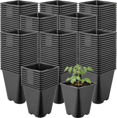 Garronda Set van 200 afgeronde vierkante kunststof kweekpotten met drainagegaten voor tuin (Zwart, 11 x 11 x 12,5 cm (1L)) GD-KW-SR