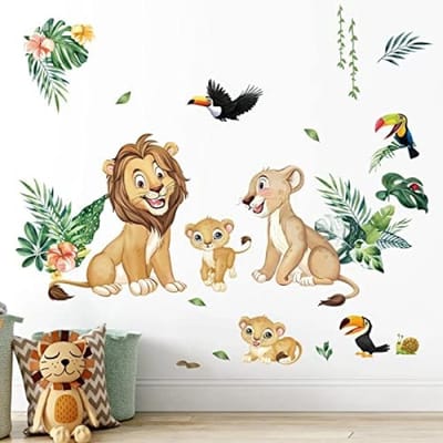 PromoHome Safari Leeuwen Familie Muursticker Set - Jungle Dieren Wanddecoratie voor Kinderkamer en Babykamer - Verwijderbare Muurtattoo met Leeuwen Gezin - DIY Wandstickers 30x90 cm