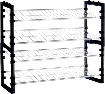 2x Stuks schoenenrek/schoenenkast stapelbaar zilver/zwart 8 paar schoenen 50 x 19 x 67 cm van metaal/kunststof