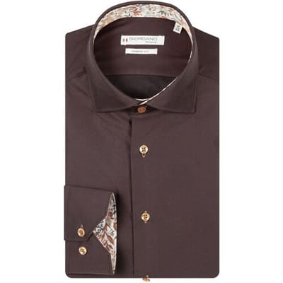 Giordano Overhemd Locarno Semi Cutaway Two-Ply Plain Twill Donker Bruin / male