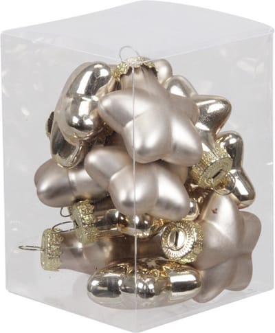 12x Sterretjes kersthangers/kerstballen licht champagne van glas - 4 cm - mat/glans - Kerstboomversiering