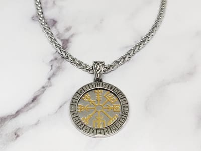 Mei's - Viking Spinning Amulet - ketting heren - runen - RVS zilver/goud - 50 cm
