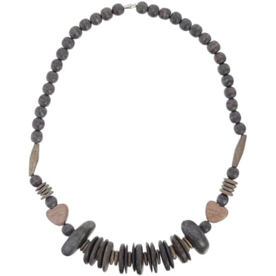 Behave – Ketting – Hout – Bruin;Grijs;Zwart – 48 cm – Nikkelvrij – Handgemaakt