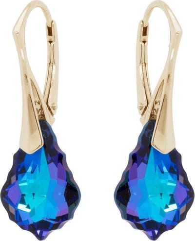 DBD - Goud Vergulde Zilveren Oorbellen - Swarovski Kristal Elements - Barok Paars Blauw - 16MM - Anti Allergisch