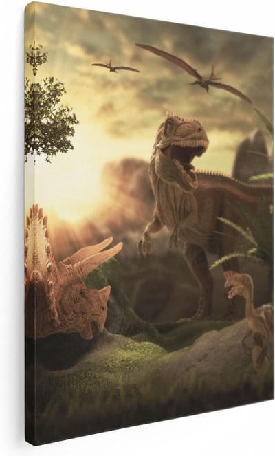 Artaza Canvas Schilderij Dinosaurus - 30x40 cm - Klein - Wanddecoratie Jungle - Muurdecoratie Dieren - Kamer Accessoires