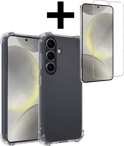 Hoesje - Met Screenprotector - Geschikt voor Samsung Galaxy S24 - Sterk & Shockproof - Siliconen Case - Back Cover - Telefoon Hoes - Shock Proof - Telefoonhoesjes - Transparant