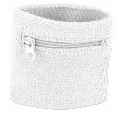 CHPN - Polsbandje met rits - Polsband met opbergzakje - Zweetbandje met Rits - Voor Sport en Fitness - Sleutelzakje - 8 x 8 CM - Wit - Festivaltasje - Festival polsband