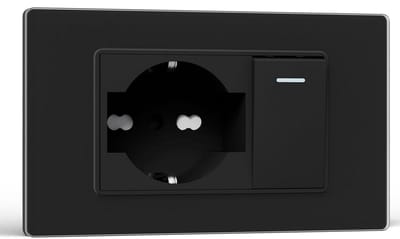 Inbouw Stopcontact met Enkele Schakelaar Zwart Glaspaneel 10A/16A