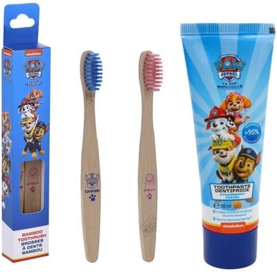 Paw Patrol Set Bamboe Tandenborstel 2 stuks + Tandpasta 50 ml