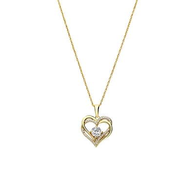Lucardi Dames Zilveren goldplated ketting met hanger dubbel hart zirkonia - Ketting - 925 Zilver - Goudkleurig - 48 cm