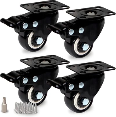 4-delige set 40 mm kleine zwenkwielen - tot 60 kg per wiel - met rem - spoorloos - voor palletmeubels