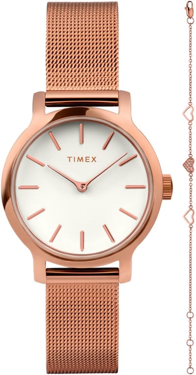 Timex Transcend Kwarts Analoog Horloge Roségoudkleur Case: 100% Low Lead Brass| Bracelet: 100% Stainless Steel Round TWG064100AJ
