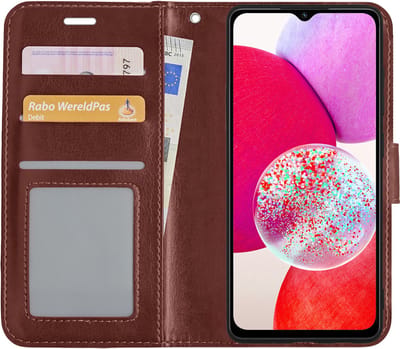 Hoesje - Met Pasjeshouder - Geschikt voor Samsung Galaxy A14 - Luxe Bookcase Portemonee - Flip Case - Kunstleer Book Case - Flipcase - Book Cover - Walletcase - Portemonneehoes - Bruin