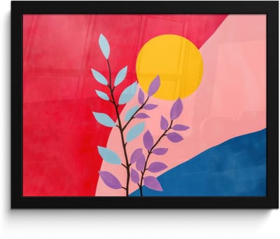 Poster in lijst - Fotolijst 40x30 cm - Posters - Bladeren - Zon - Abstracte vormen - Posterlijst zwart - Decoratie - Wanddecoratie woonkamer - Muurdecoratie slaapkamer
