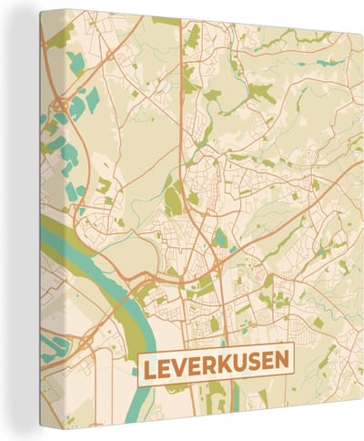 Canvas Schilderij Vintage - Kaart - Leverkusen - Plattegrond - Stadskaart - 20x20 cm - Wanddecoratie