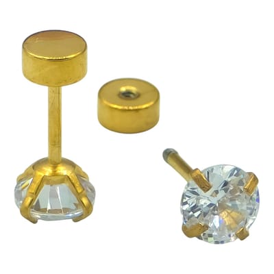 Luxe Gold-plated Dames Oorstekers – 5 mm Briljant geslepen CZ - Hypoallergeen premium verguld staal - Goudkleurige Oorbellen