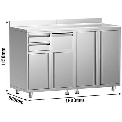 GGM Gastro Arbeitsschrank für Kaffeemaschine - 1600x600mm - mit Flügeltüren, Schubladen, Ausklopfer & Aufkantung